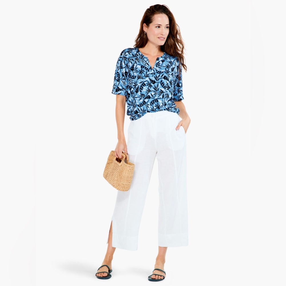 NWOT Nic+Zoe Coastal Coastal Vines Palm Print Blouse Top Blue XXL